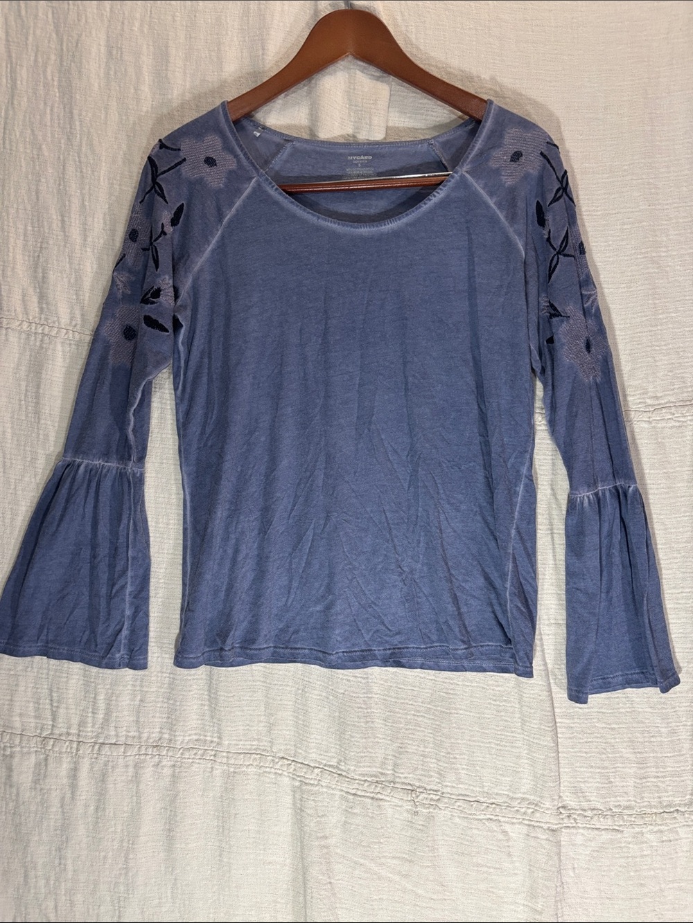Peter Nygard Boho Embroidered Bell-Sleeve Top Periwinkle Size Small